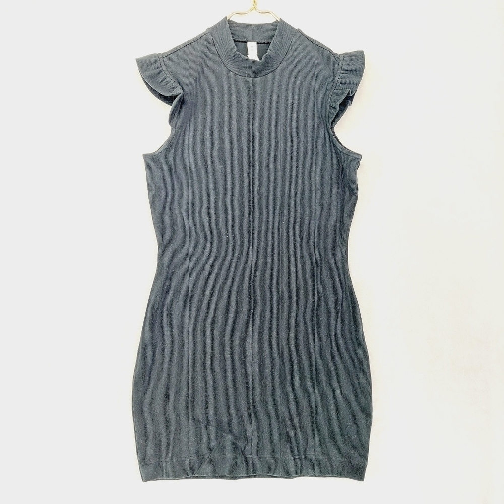Daily Practice Gray & Black Sleeveless Mock Neck Bodycon Dress 4170